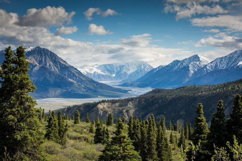 Hikers looking at a mountain range